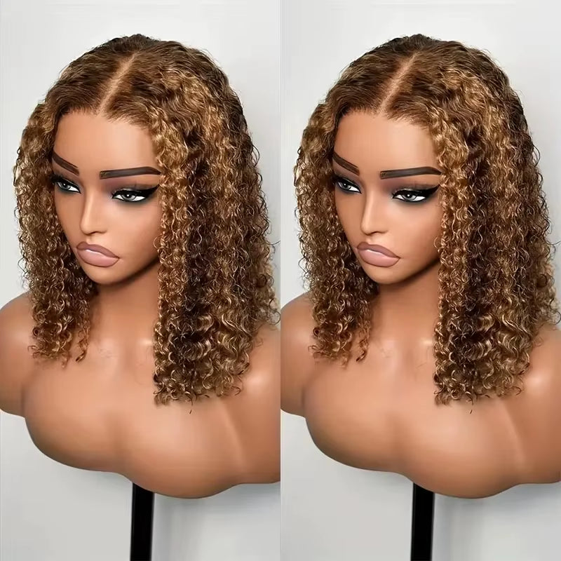 Highlight Color Short Bob Wigs Deep Wave 13X4 Lace Frontal Wigs Brazilian Human Hair Deep Curly Full Frontal Bob Wig Ombre Color