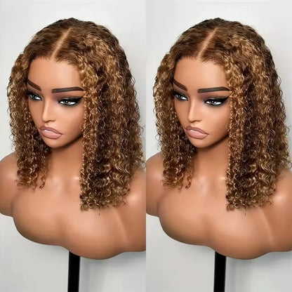 Highlight Color Short Bob Wigs Deep Wave 13X4 Lace Frontal Wigs Brazilian Human Hair Deep Curly Full Frontal Bob Wig Ombre Color