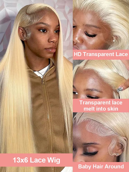 250 Density Straight 613 Blonde Lace Front Human Hair Wig 40 Inch HD Transparent 13X4 13X6 Lace Front Wigs Colored Wig for Women