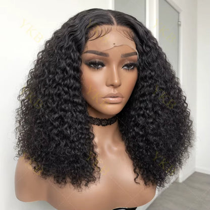 Vietnamese Curly Wigs 13X6 HD Transparent Human Hair 5X5 Closure Glueless Wig Bob Natural Black Deep Wave Remy 200 Density