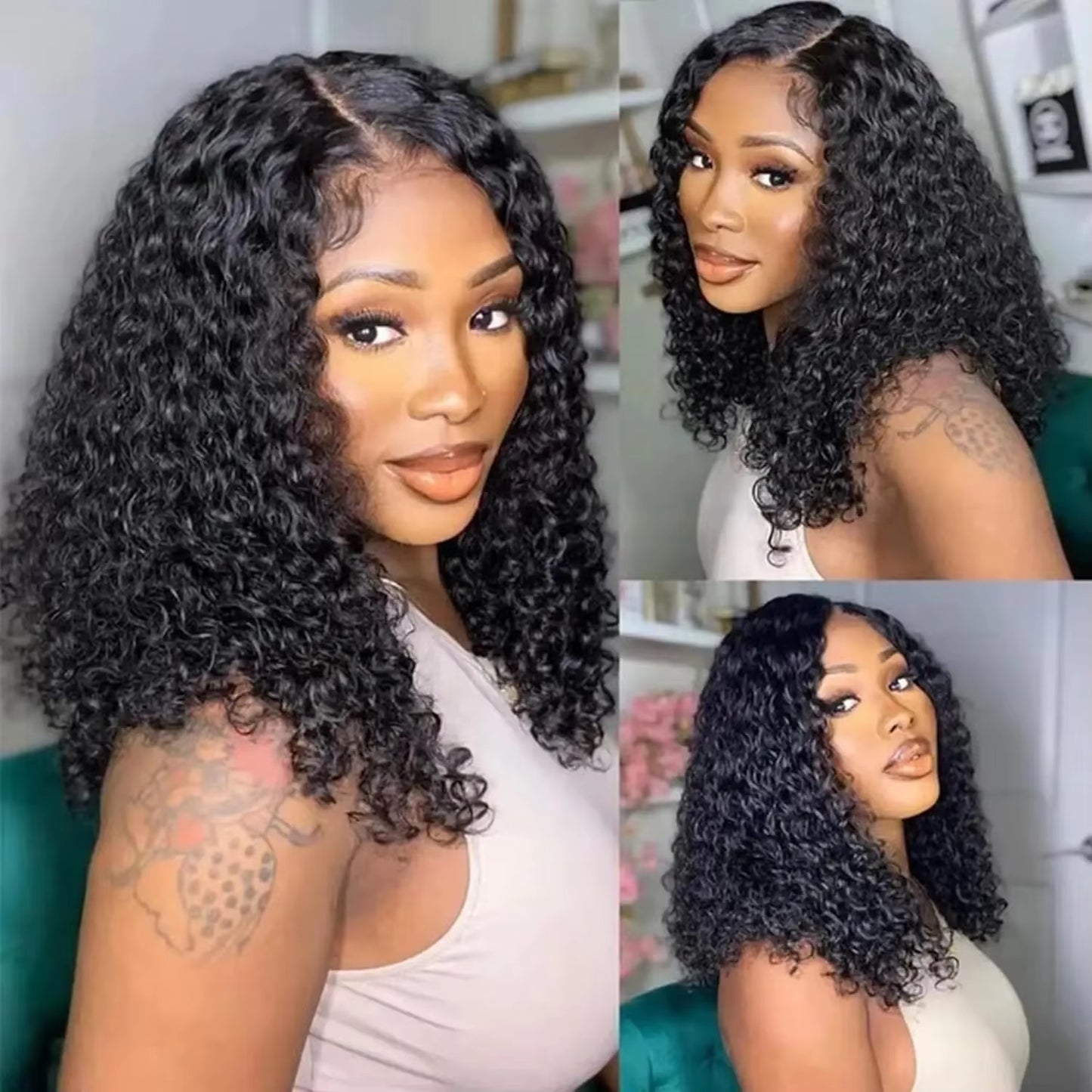 Vietnamese Curly Wigs 13X6 HD Transparent Human Hair 5X5 Closure Glueless Wig Bob Natural Black Deep Wave Remy 200 Density