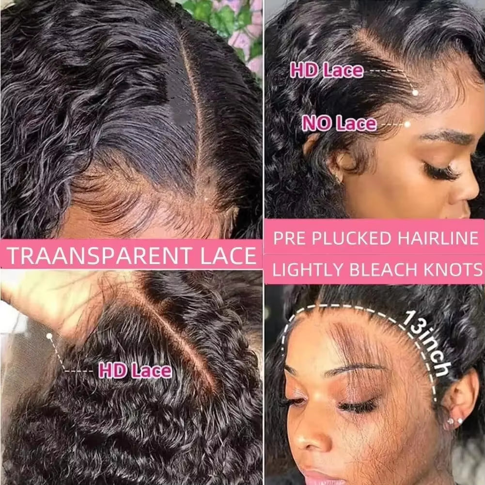 Vietnamese Curly Wigs 13X6 HD Transparent Human Hair 5X5 Closure Glueless Wig Bob Natural Black Deep Wave Remy 200 Density