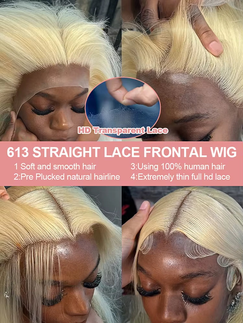 250 Density Straight 613 Blonde Lace Front Human Hair Wig 40 Inch HD Transparent 13X4 13X6 Lace Front Wigs Colored Wig for Women